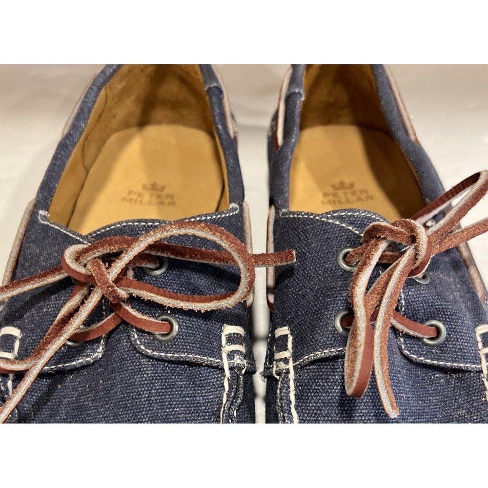 Peter Millar Seaside Washed Canvas Boat Shoes Mens Denim Blue MS17F01 Size 12 - Picture 9 of 10